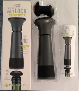 HOST Airlock Wine Preserver Bottle Stopper Set, Black Plastic/Rubber, 2 Pack