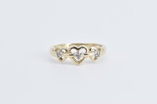 10K Diamond Three Heart Love Symbol Promise Ring Yellow Gold 09