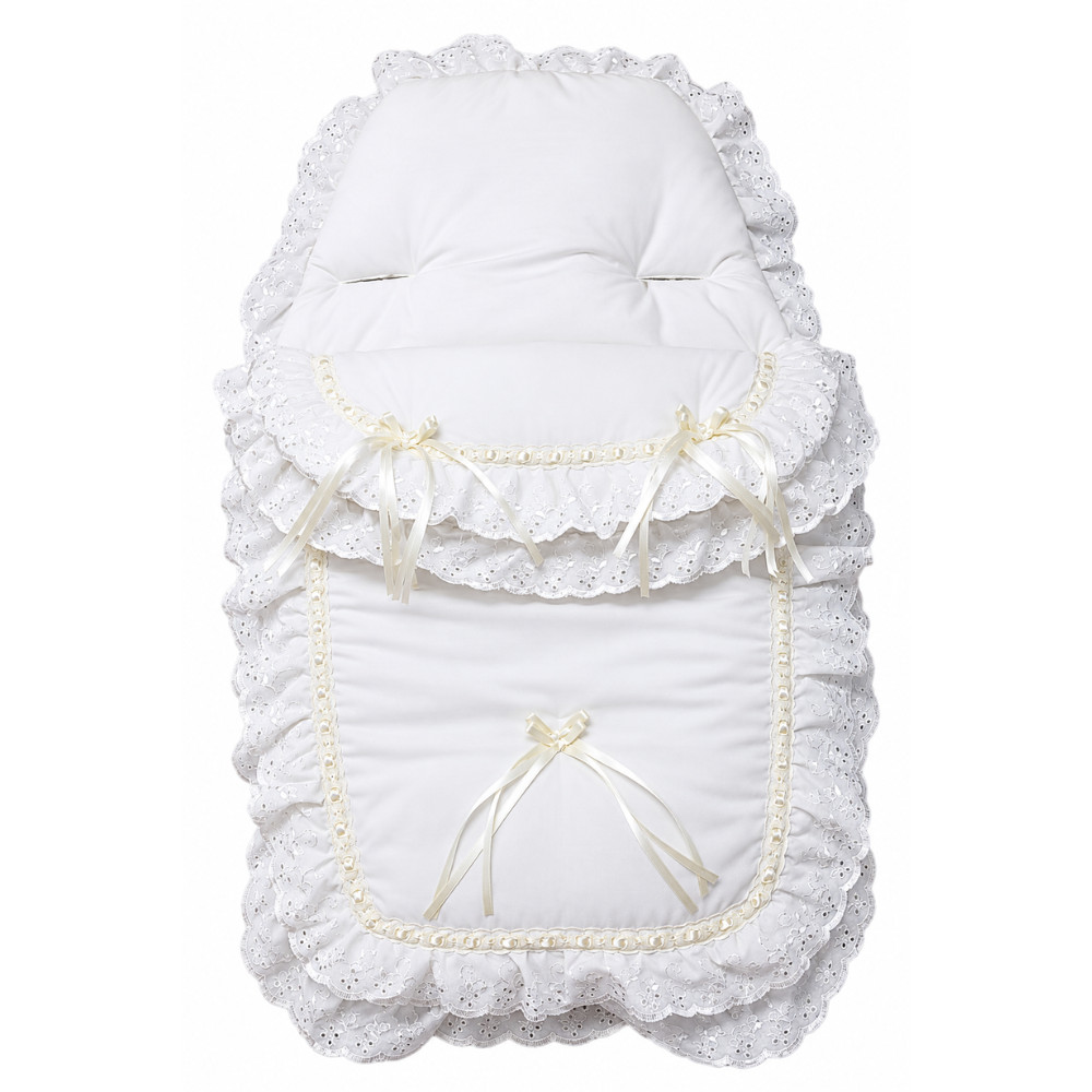 Frilly Broderie Anglaise Raccordo Universale per Passeggino Fodera Nastri Crema