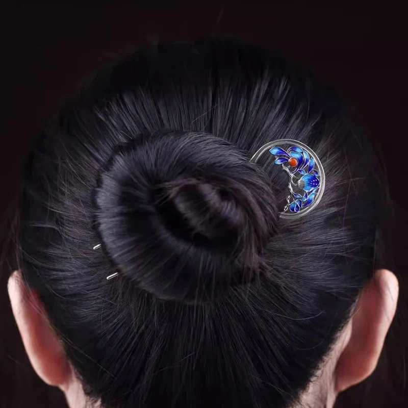 Cloisonne Enamel Peony Flower Hairpin Hairpin Vintage Hanfu Accessories Women Foto 4 de 4