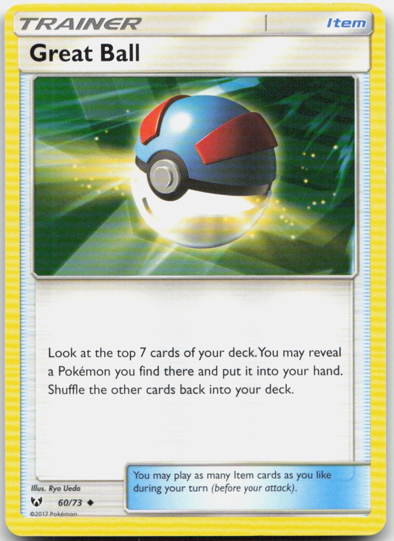 Great Ball 60/73 Uncommon Shining Legends Pokemon Near Mint