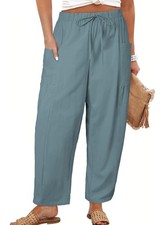 Womens Plus Size Wide Leg Pants Elastic Waist Drawstring Palazzo Trousers