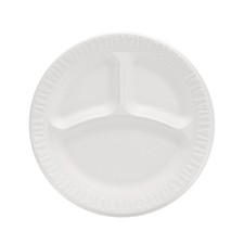 Dart Concorde Foam Plate, 3-Comp, 9 dia, White, 125/Pack, 4 Packs/Carton