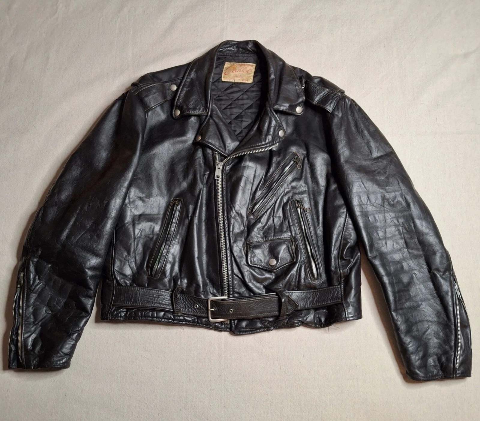 Vintage EXCELLED Mens 46 Black Leather Motorcycle Biker Jacket 1970s USA Made XL