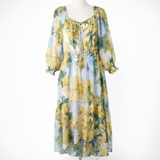 Anthropologie Floral Maxi Dress Tiered Ruffle Boho Peasant L Lined Long Sleeve