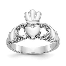 14k White Gold Polished Claddagh Ring Size 8 for Women 4.36 gm