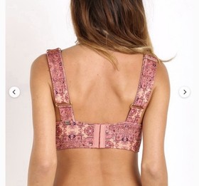 For Love & Lemons Skivvies Bralette Bra S Pink Geometric Wireless Wide Strap