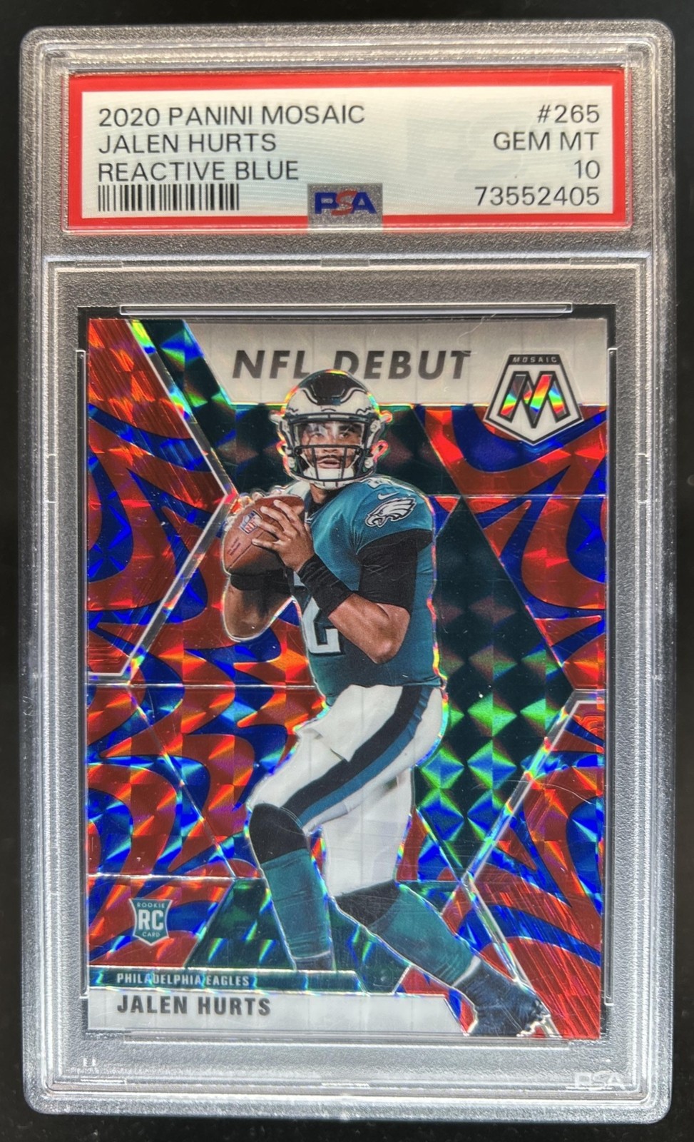 2020 Panini Mosaic Jalen Hurts RC Prizm Reactive Blue Rookie #265 Eagles PSA 10
