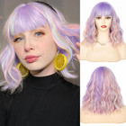 Colorful Wig with Bangs, 14 Inch Short Bob Wig for Women, Shoulder Length Colorf