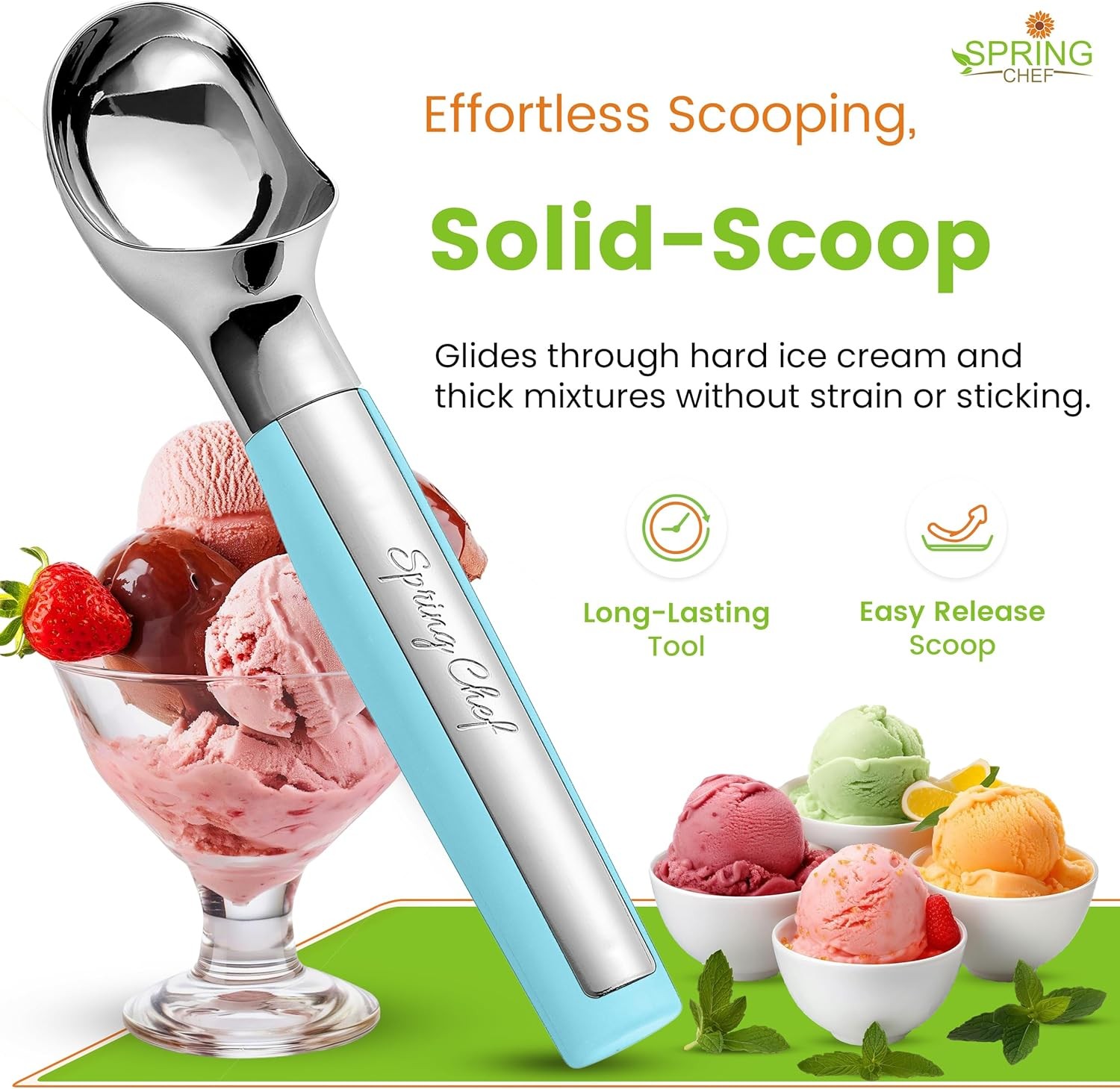 Heavy Duty Metal Ice Cream Scoop Dishwasher Safe Aqua Sky