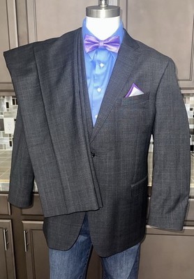 Tommy Hilfiger Men's Suit Size 46R Wool Blend Double Vent 41R Pants Gray