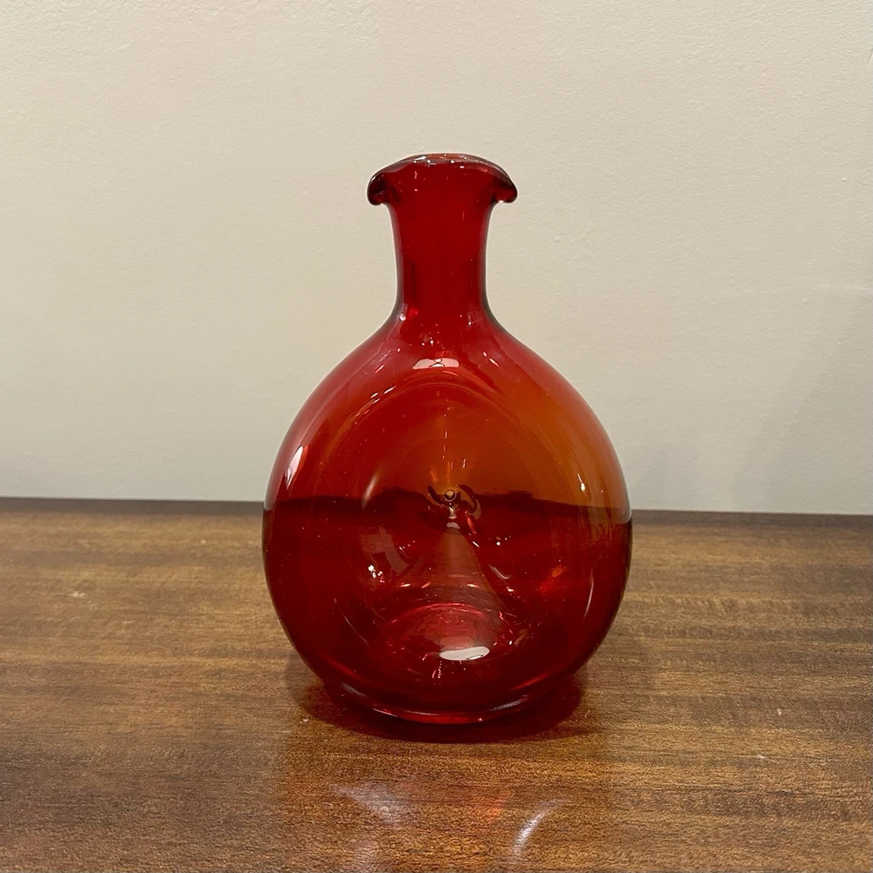 Vintage Blenko Ruby Red Glass Decanter - Pinched Dimple - No Stopper - 8.5 Inch - Image 3 of 4