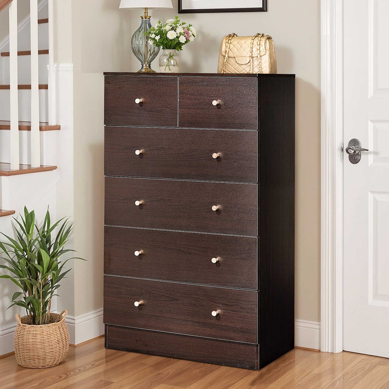 6 Drawer Dresser Wood Dressers Storage Organizer, Storage Cabinet for Bedroom