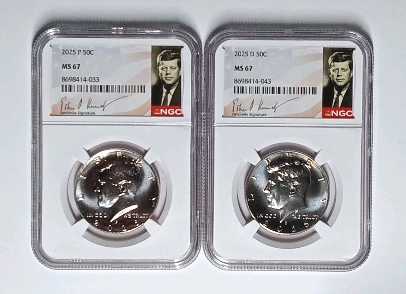 2025 P & D John F Kennedy NGC MS67 2 Coin Set Signature Portrait Label