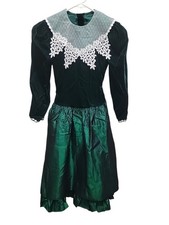Vintages 80S/90S Sarah Kent Lace Velvet Green Girl Sz 8 Holiday Dress