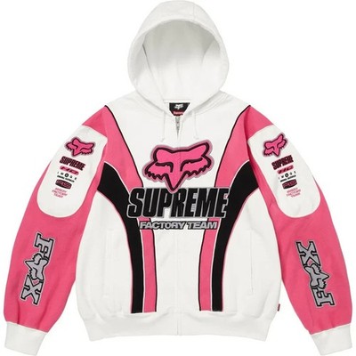 Supreme Fox Racing Zip Up Hooded Sweatshirt White