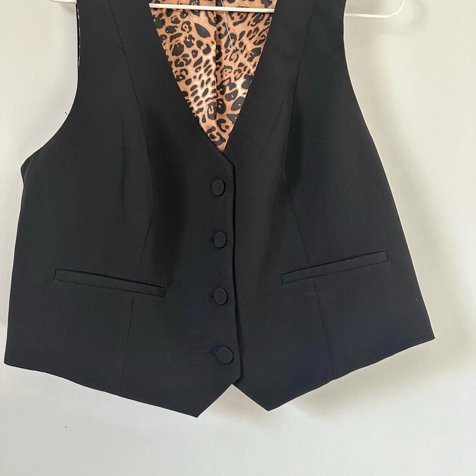 New sz. L Maison D'Amelie Paris Black Way Double Weave Vest with Leopard Lining - Image 2 of 4