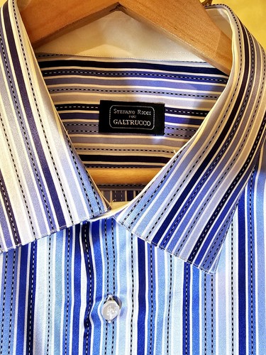 Stefano Ricci Blue/White Men/Women Striped Silk Shirt XXL Handmade Italy $1,800 - Picture 4 of 10