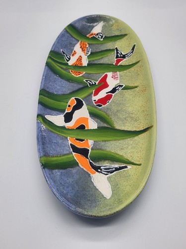Koi Art Pottery decorative tray - signed - Picture 8 of 11