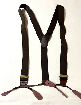  CTM Men's Elastic Button End Suspenders Dark Brown EXCELLENT