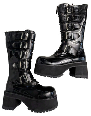 Demonia Tall Patent Leather Platform Black Boots Men s 12 Goth Emo Metal Club
