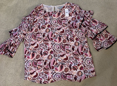 NWT Ann Taylor Loft  Multi Color Design Blouse Size L Retail 59.99