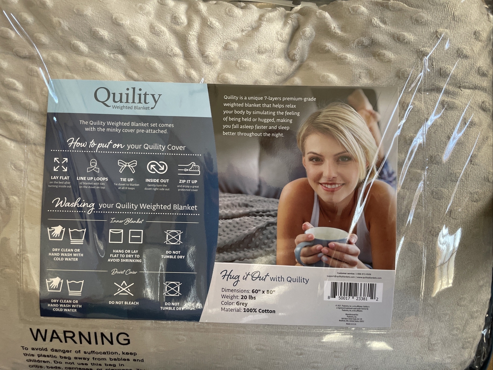 Quility 20 LB Queen Weighted Blanket with Cotton Cooling Heating Glass Beads Made in USA-image