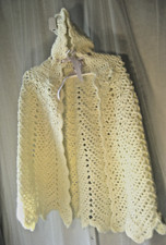 Handmade Crocheted Baby Hooded Cape Poncho Blanket Wrap CREAMY WHITE NEW