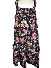 BOUTIQUE VINTAGE Hannah Banana Ruffled Tank Dress Sz 6X Black with Pink Flowers