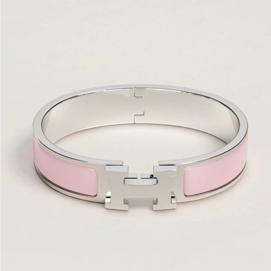 HERMES bracelet rose dragee pink silver arm circumference 18cm width 1cm  ladies