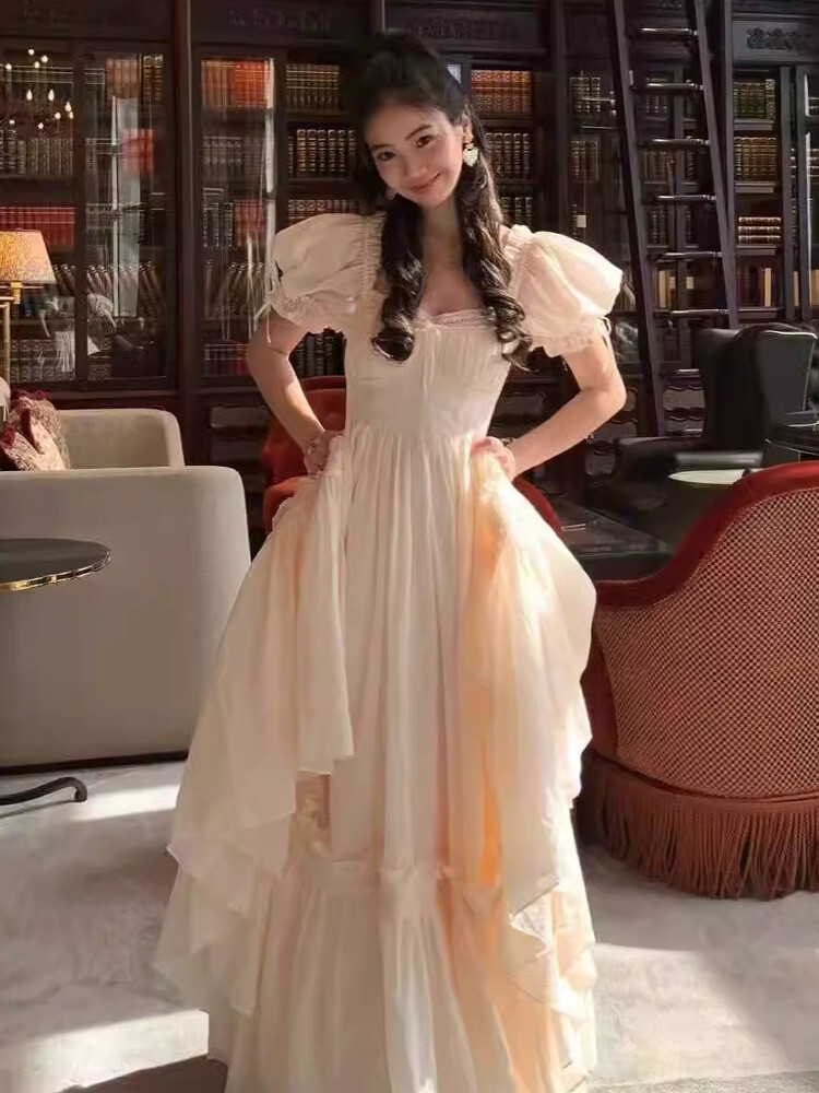 a-line one shoulder floor-length chiffon bridesmaid dress with ruffle Long Light-Pink Bridesmaid Dresses with Flounced Sleeves – loveangeldress main image 1
