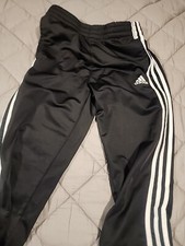 Adidas Youth Large 14/16 Pants Athletic Workout Logo Cuffed Leg Black  White