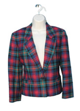 VINTAGE Pendleton Blazer Womens Size 12 Red Tartan Plaid Virgin Wool Made in USA