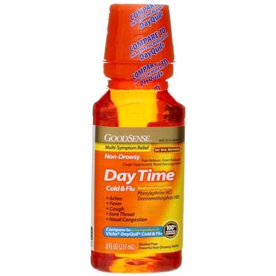 5 Pack GoodSense Acetaminophen Daytime Cold & Flu Relief Liquid, Original