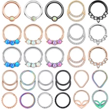 16G Nose Rings Surgical Steel Septum Clicker Hinged Segment Hoop Ring Earrings