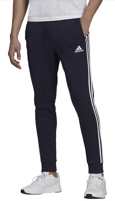 Adidas Mens Essential Fleece Tapered Cuff 3 Stripe Pants 3XL Legend Ink/White