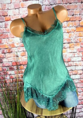 Lindsay Träger Top Bluse zarte SPITZE Italy LINGERIE  grün  36 38 40