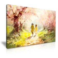 Lover Couple Cherry Blossoms Forest Stretched Canvas Print Wall Art More sizes