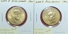 2 Presidential Dollars - 2007P Thomas Jefferson & 2010P Franklin Pierce    5315v