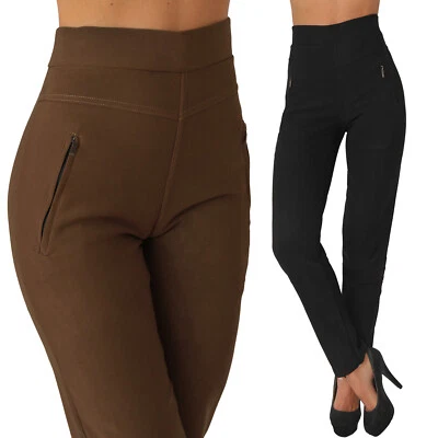 Hose Thermo High Waist Stretch Reißverschluss Business Treggings Leggings Röhre - Bild 1 von 4
