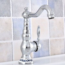 Deck Mount Chrome Bathroom Basin Faucet Brass Single Hole Swivel Sink Mixer Tap