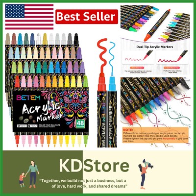 Artistic Dual Tip Acrylic Paint Markers   48 Colors for Creative Endeavors