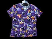 Women's Medium Scrub Top Disney Winnie The Pooh Halloween Haunting 100 Cotton