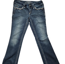 Maurices Womens Embroidered Bootcut Jeans Size 7 / 8 Stretch Blue Medium Wash