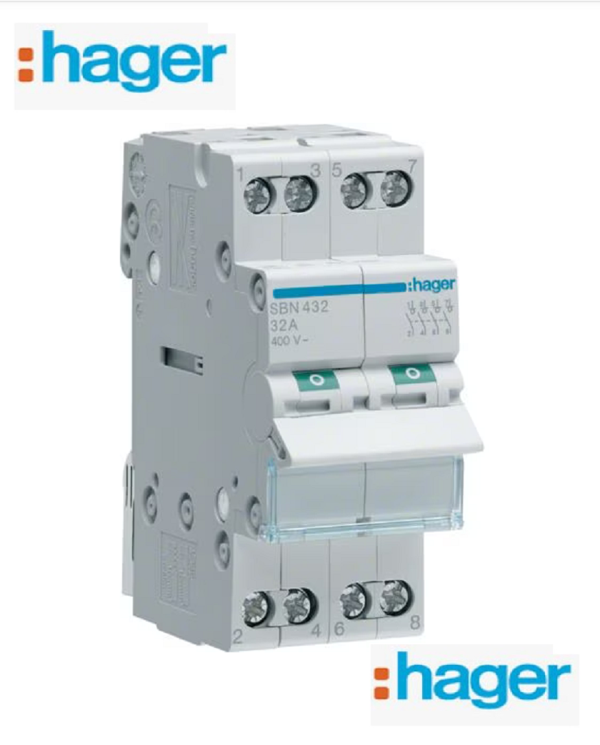 Interrupteur de coupure modulaire - 4pôles - 32A  Hager SBN432
