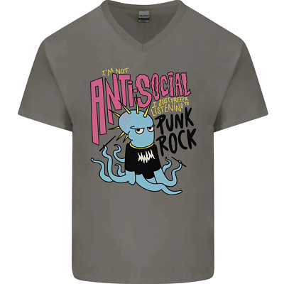 Anti Social Punk Rock Skinhead Octopus Mens V-Neck Cotton T-Shirt