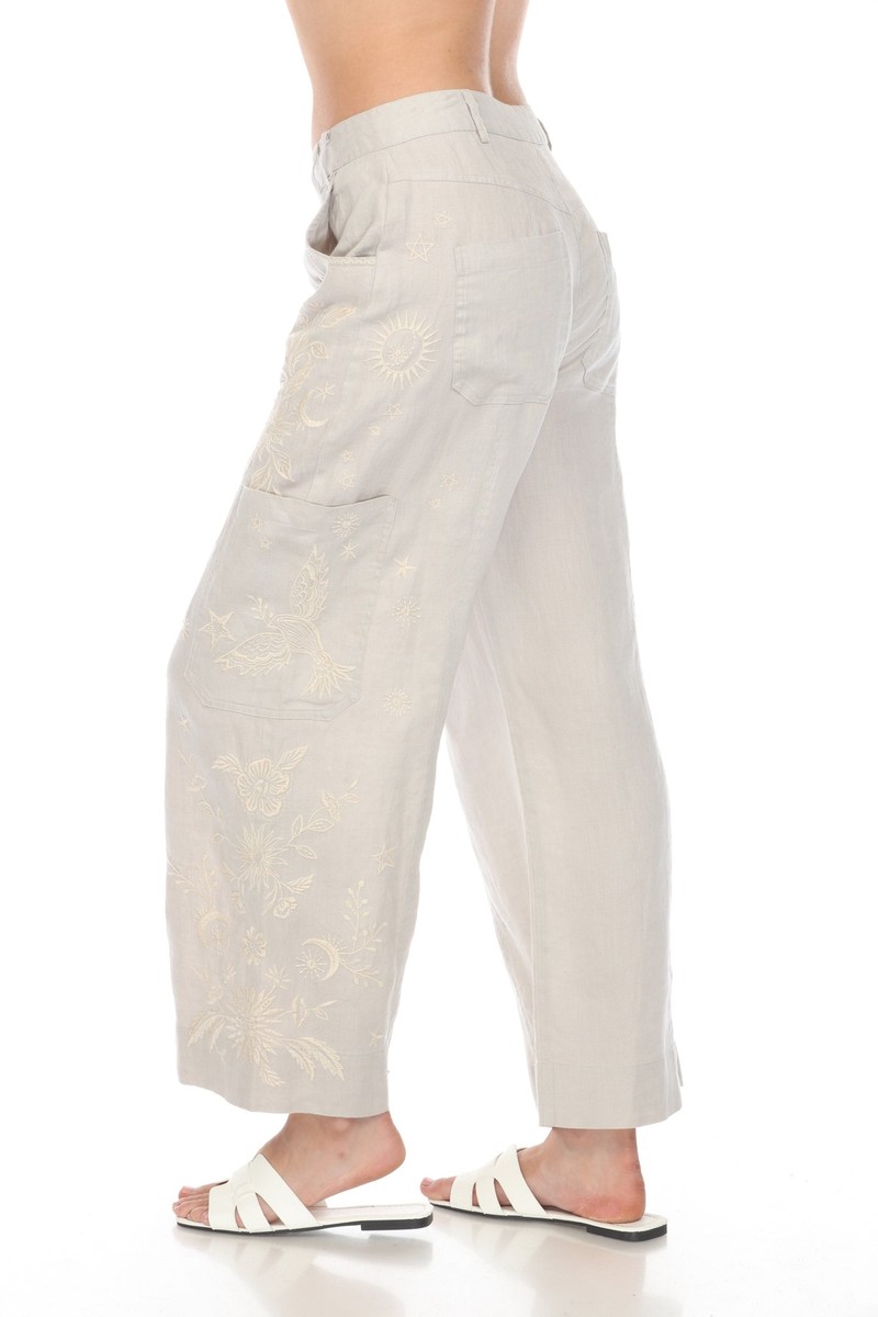 Johnny Was JWLA Oleander Linen Wide Leg Cropped Pants Boho Chic