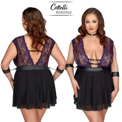 Cottelli Collection Bondage Übergröße Set: Babydoll mit Spitze, Halsband und 2 Armstulpen
