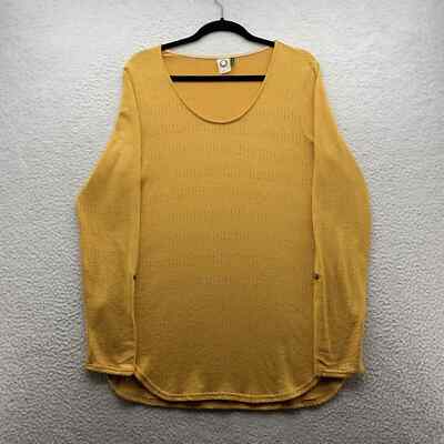 Akemi + Kim Shirt Womens Medium M Mustard Scoop Neck Roll Tab Anthropology