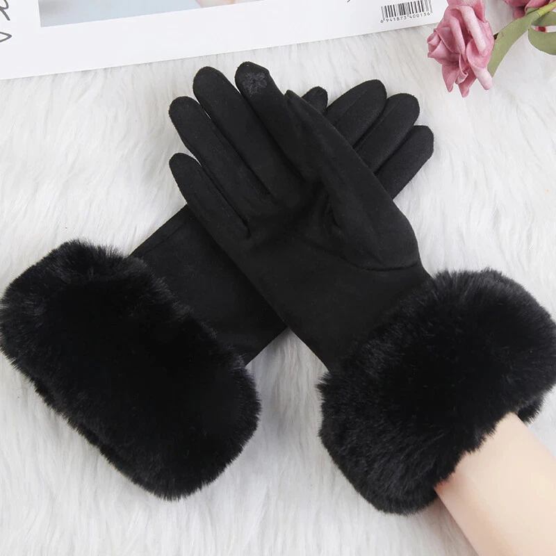 Women Winter Warm Suede Leather Glove Female Faux Fur Choice of Colour